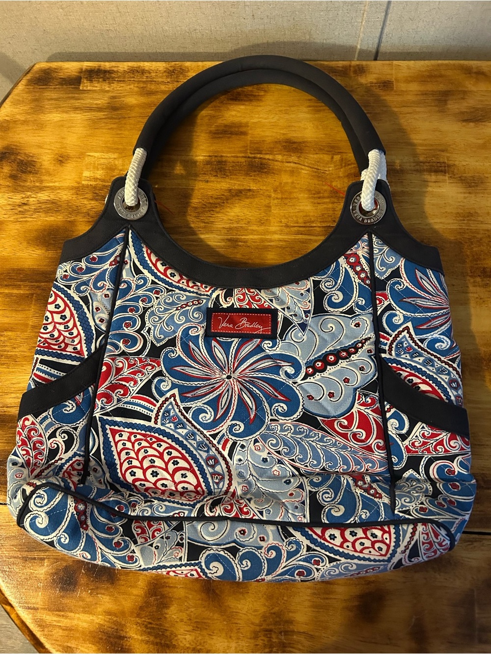 Vera Bradley Red, Blue & White Paisley Quilted Tote large